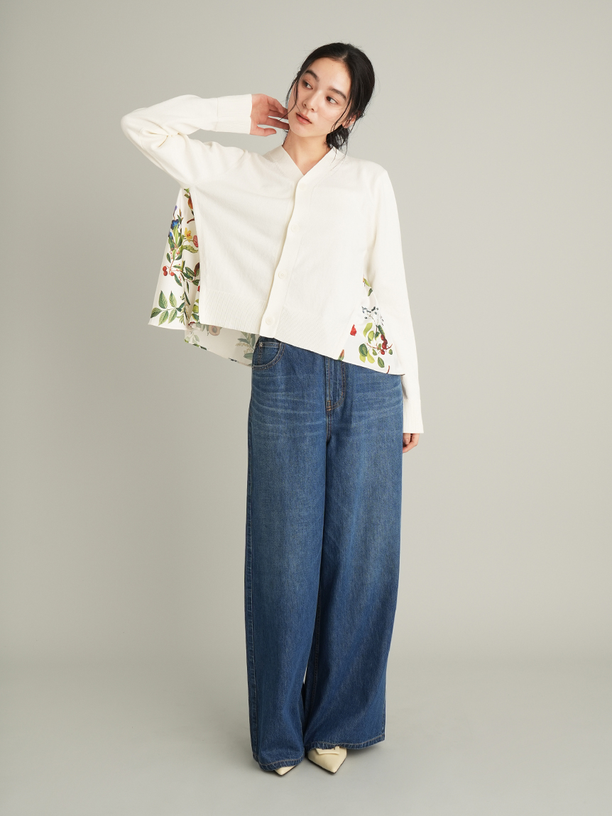 Mila Owen カシミヤコットンボタニカルドッキングカーディガン WEB限定カラー】カシミヤコットンボタニカルドッキングカーディガン