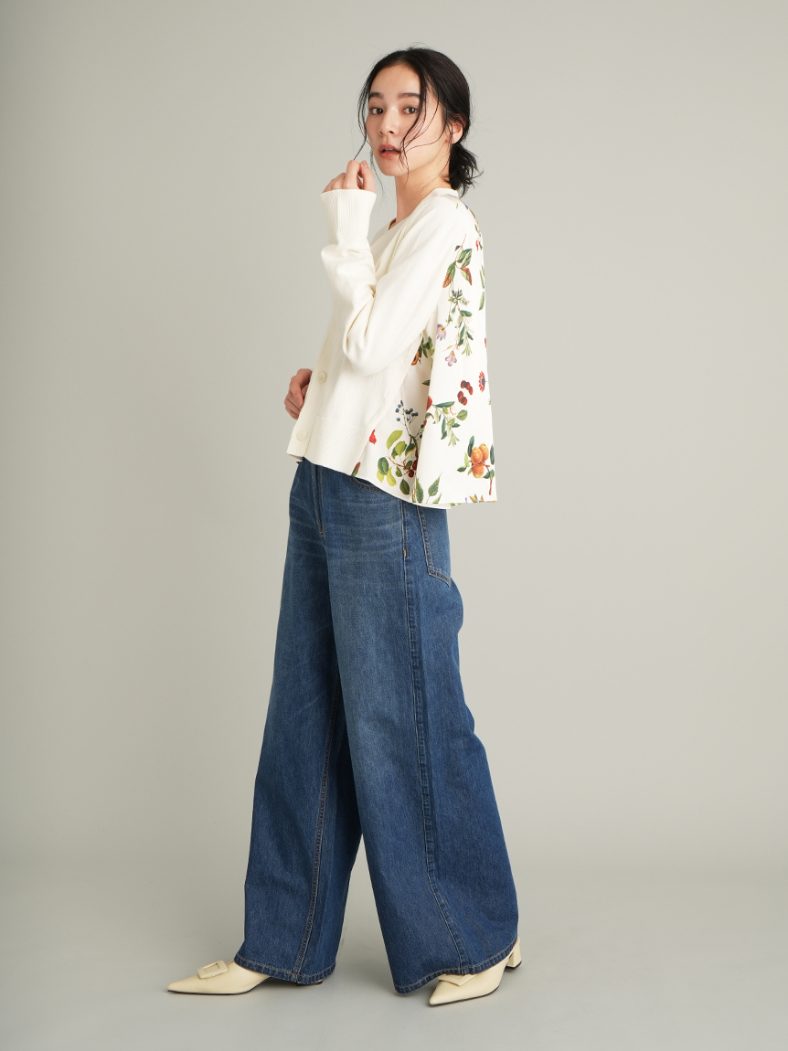 WEB限定カラー】カシミヤコットンボタニカルドッキングカーディガン