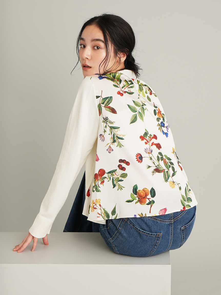 mila owen カシミヤコットンボタニカルドッキングカーディガン WEB限定カラー】カシミヤコットンボタニカルドッキングカーディガン