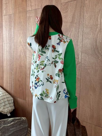 WEB限定カラー】カシミヤコットンボタニカルドッキングカーディガン