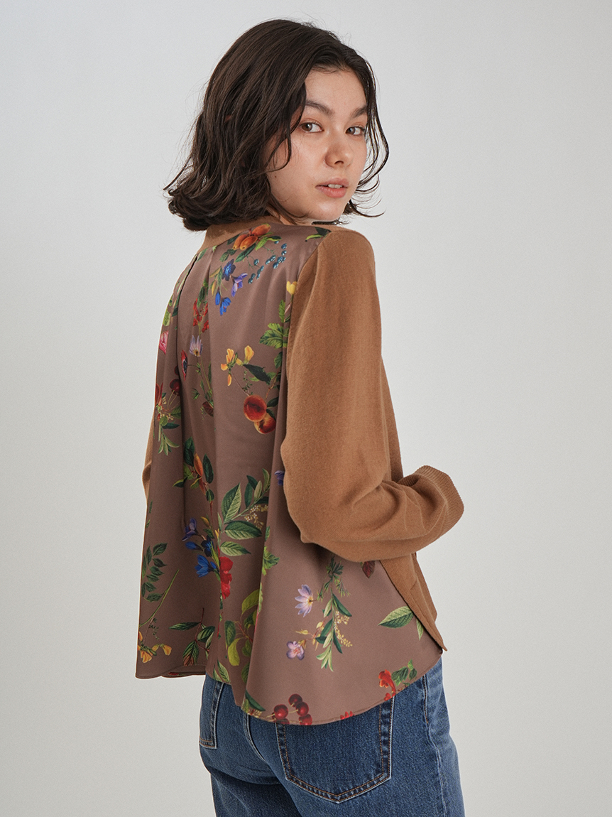 WEB限定カラー】カシミヤコットンボタニカルドッキングカーディガン