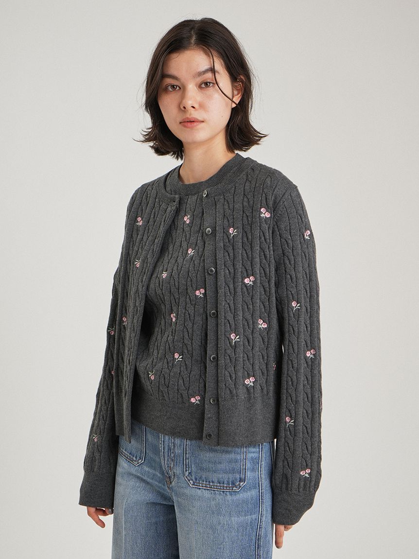フラワー刺繍ニットカーデ(カーディガン)｜トップス｜Mila Owen（ミラ