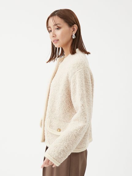 金釦テディラメニットジャケット　ミラオーウェン 金釦テディラメニットジャケット(ノーカラージャケット)｜アウター