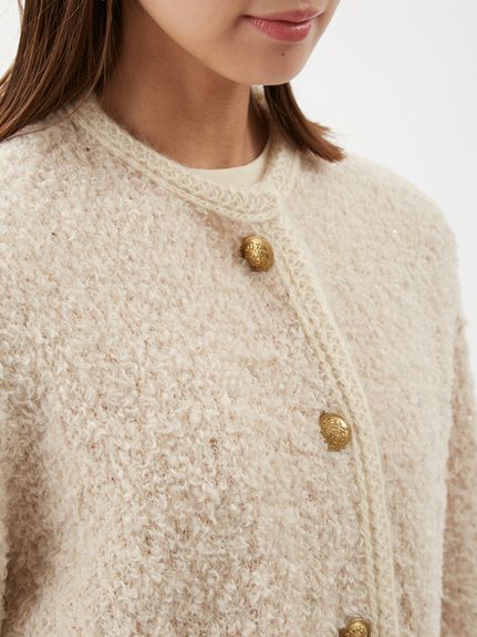 金釦テディラメニットジャケット(ノーカラージャケット)｜アウター