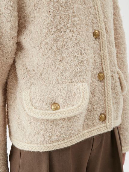 金釦テディラメニットジャケット(ノーカラージャケット)｜アウター