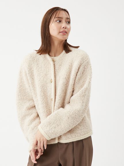 金釦テディラメニットジャケット(ノーカラージャケット)｜アウター