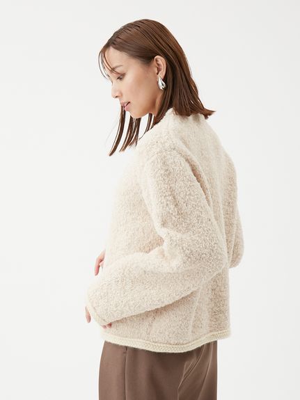 金釦テディラメニットジャケット(ノーカラージャケット)｜アウター