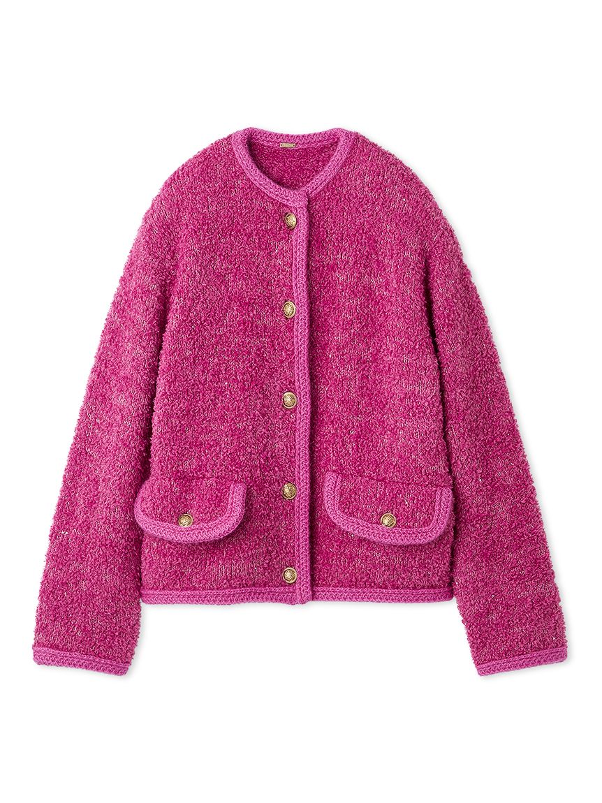 金釦テディラメニットジャケット(ノーカラージャケット)｜アウター