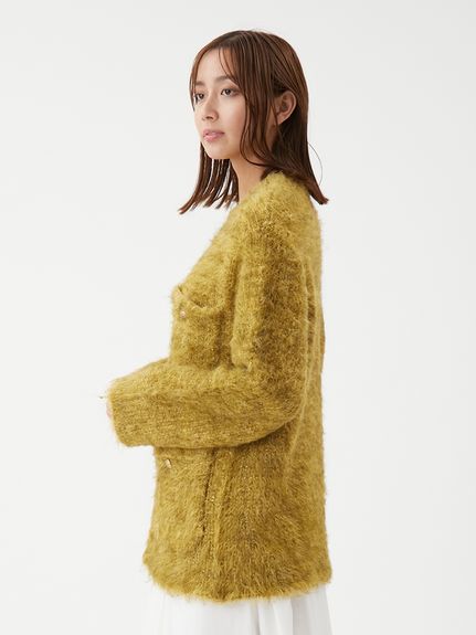 金釦ラメシャギーツイードニットジャケット(ノーカラージャケット