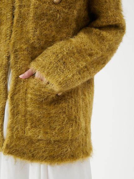 金釦ラメシャギーツイードニットジャケット(ノーカラージャケット