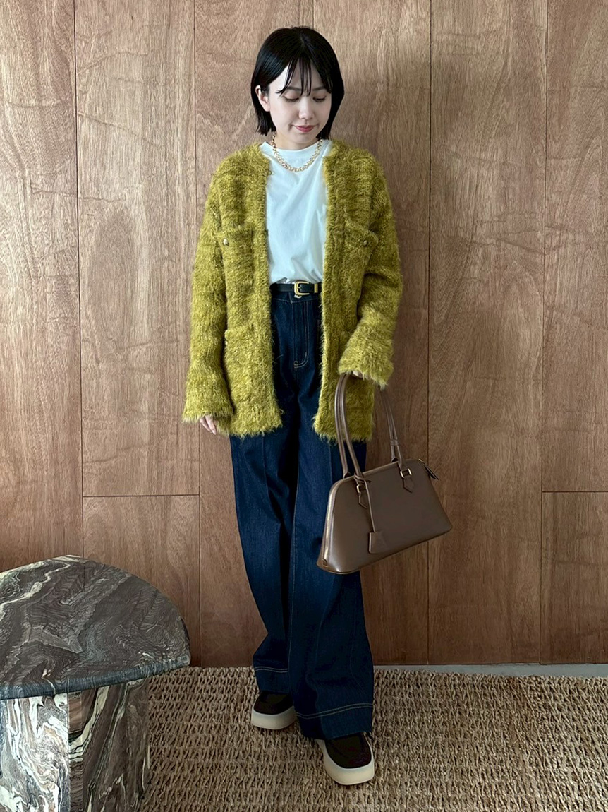 金釦ラメシャギーツイードニットジャケット(ノーカラー