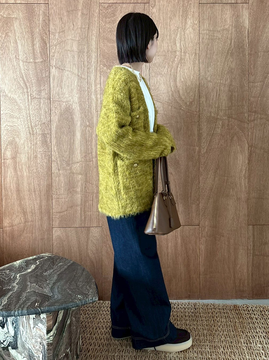 金釦ラメシャギーツイードニットジャケット(ノーカラージャケット