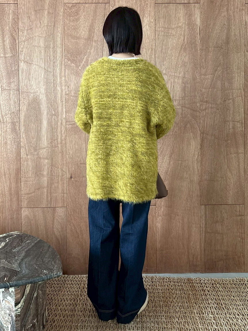 金釦ラメシャギーツイードニットジャケット(ノーカラージャケット