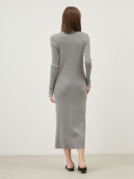 大人気! RICK OWENS リブニット マーメイドワンピース フロア丈 ヘンリーネックロングリブニットワンピース【ウォッシャブル