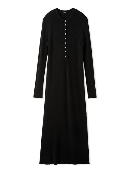 ヘンリーネックロングリブニットワンピース【ウォッシャブル