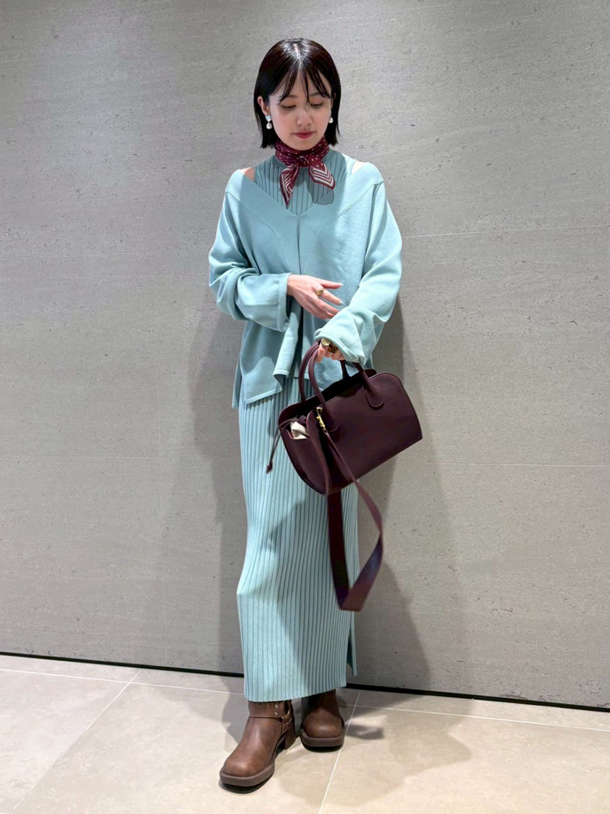 ◆ミュベールのオーストリッチ×ニットワンピース S-LL】カジュアルにもきれいめにもマッチする プリーツ切替