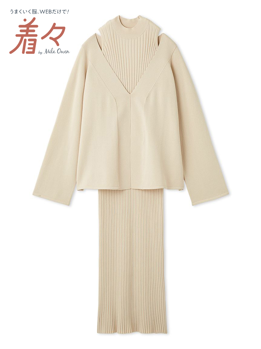 美品✨2024　【洗える】レイヤードニットツイン ワンピース　メリノウール 洗える】レイヤードニットツイン ワンピース