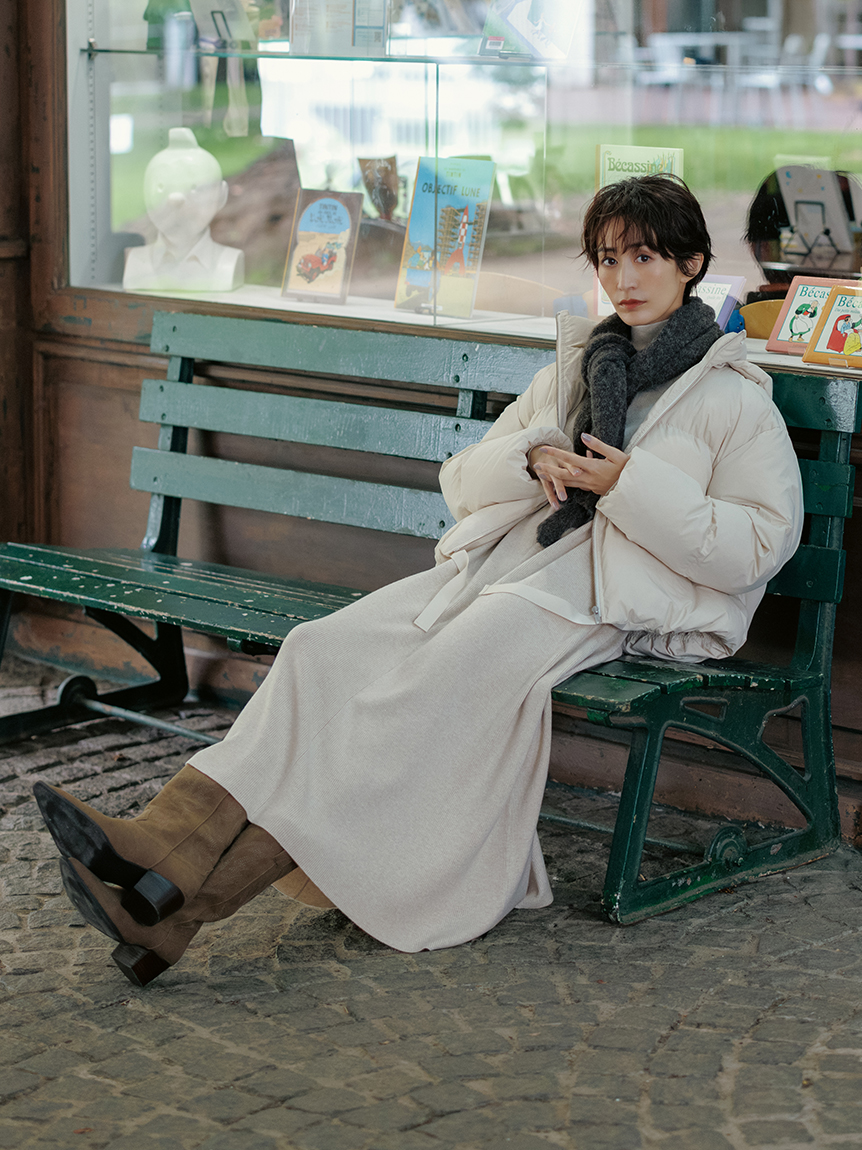 タートルネックリブニットフレアワンピース(ニットワンピース