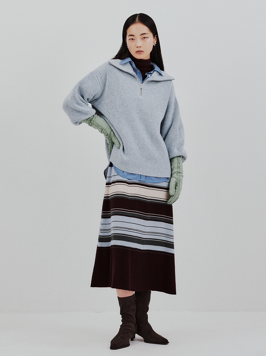 タートルネックリブニットフレアワンピース(ニットワンピース