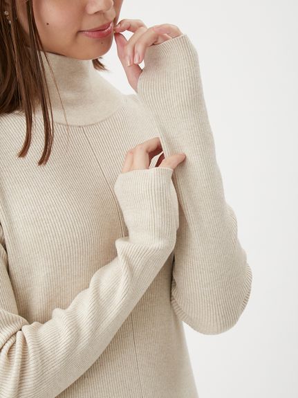 タートルネックリブニットフレアワンピース(ニットワンピース