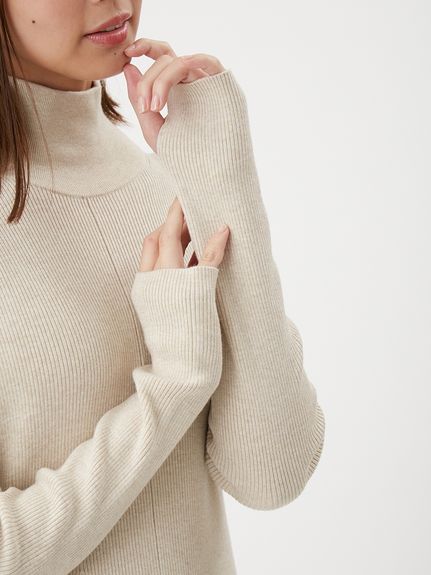 タートルネックリブニットフレアワンピース(ニットワンピース