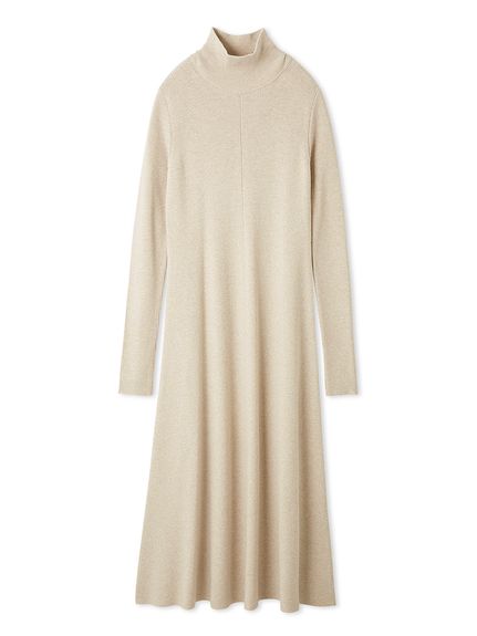 タートルネックリブニットフレアワンピース(ニットワンピース