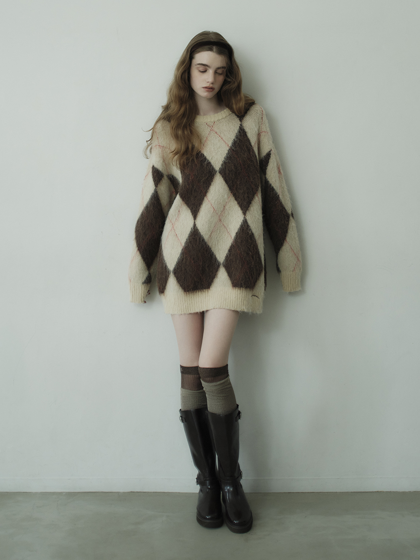 アルパカ混アーガイルミニニットワンピース(ニットワンピース