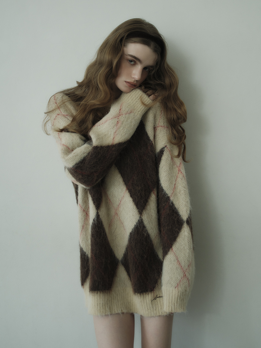 アルパカ混アーガイルミニニットワンピース(ニットワンピース