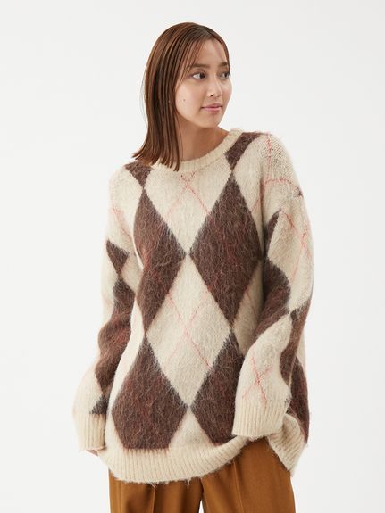 アルパカ混アーガイルミニニットワンピース(ニットワンピース