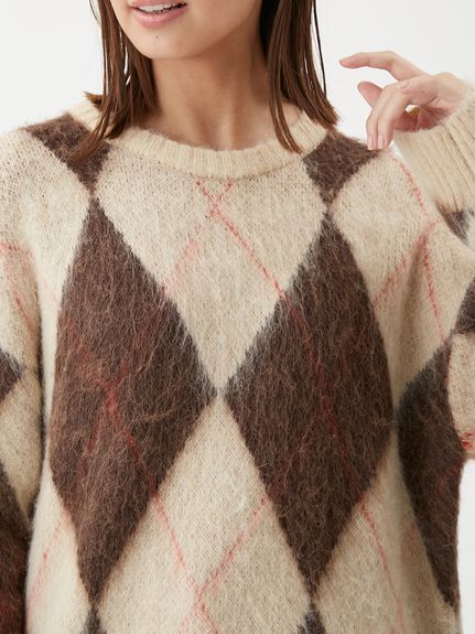 アルパカ混アーガイルミニニットワンピース(ニットワンピース