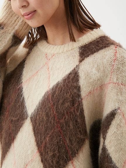 アルパカ混アーガイルミニニットワンピース(ニットワンピース