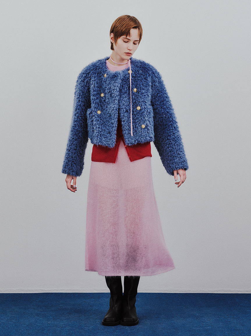 タイ付きアルパカ混シアーニットフレアワンピース(ニットワンピース