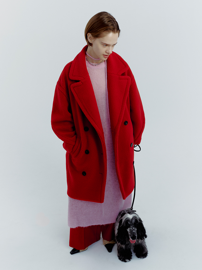 タイ付きアルパカ混シアーニットフレアワンピース(ニットワンピース