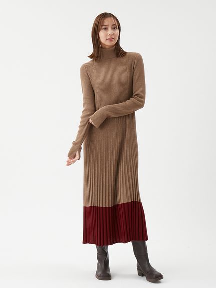 タートルネックロングリブニットワンピース(マキシ・ロングワンピース