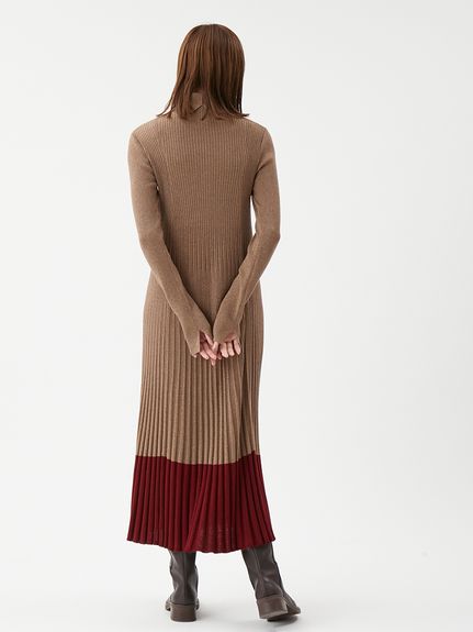 タートルネックロングリブニットワンピース(マキシ・ロングワンピース