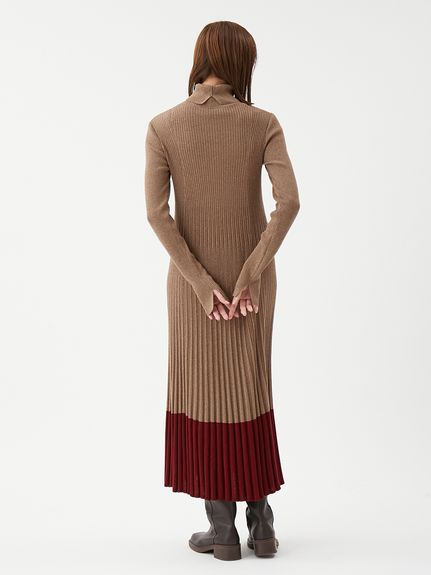 タートルネックロングリブニットワンピース(マキシ・ロングワンピース