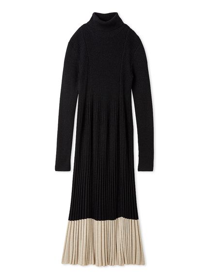 タートルネックロングリブニットワンピース(マキシ・ロングワンピース