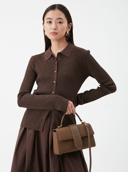 セットアイテム】ポロ衿ニットタックフレアスカートコーデSET