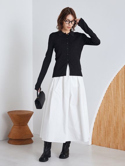 セットアイテム】ポロ衿ニットタックフレアスカートコーデSET