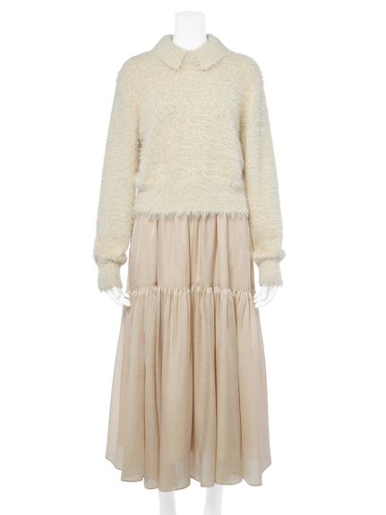 Mila Owen 衿付きニットティアードスカートコーデSET ブラウン セール】【セットアイテム】衿付きニットティアードスカートコーデSET