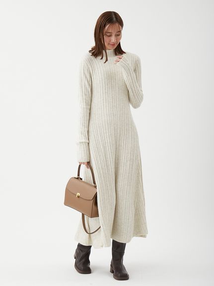 WEB限定】後ろリボンフレアロングリブニットワンピース(マキシ・ロング