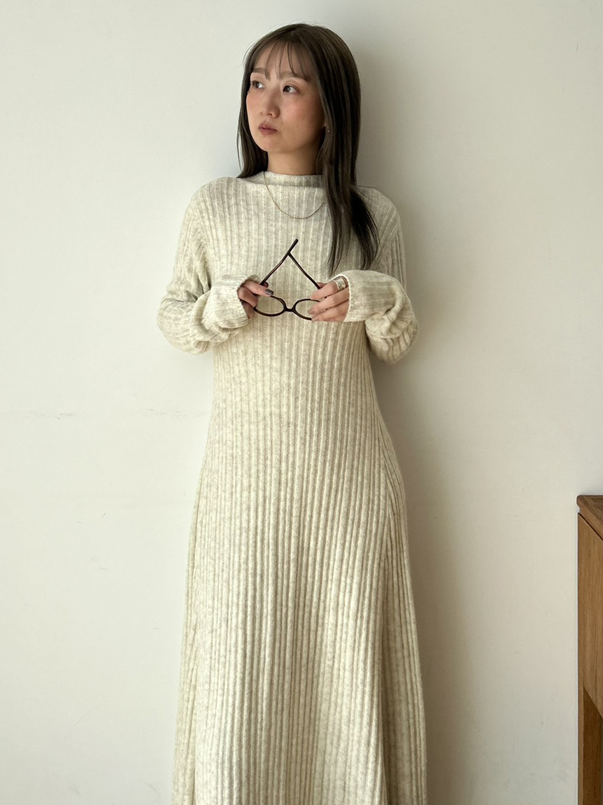 WEB限定】後ろリボンフレアロングリブニットワンピース(マキシ・ロング