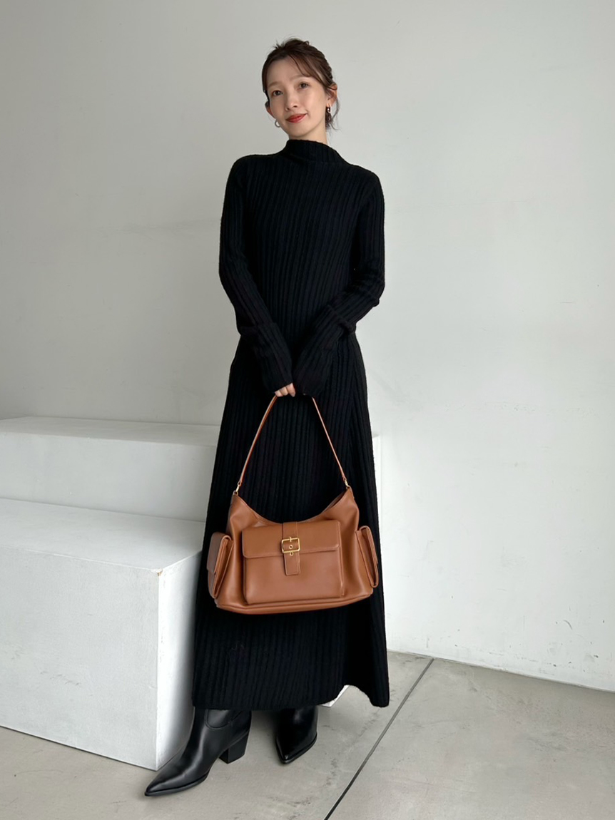 WEB限定】後ろリボンフレアロングリブニットワンピース(マキシ・ロング