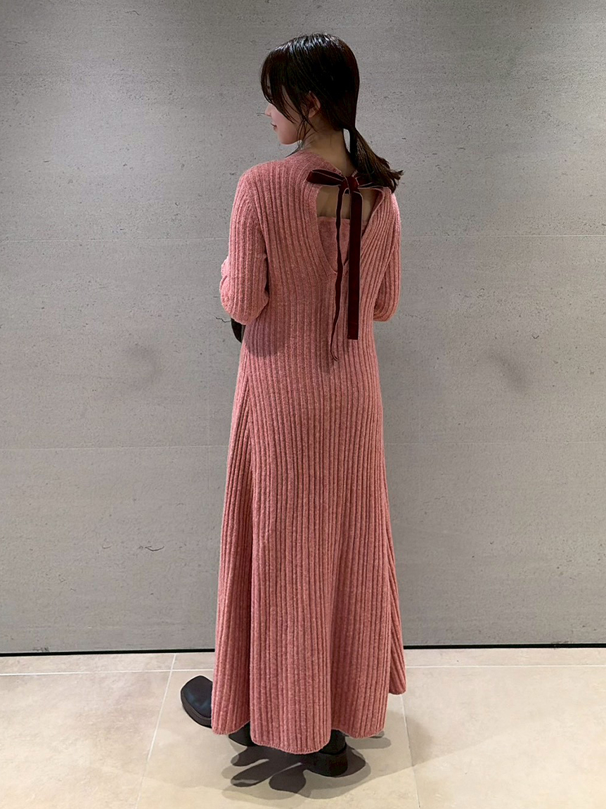 【美品】エムミーエメ アンサンブルリボンニットワンピース ピンク 美品】エムミーエメ アンサンブルリボンニットワンピース ピンク 美品