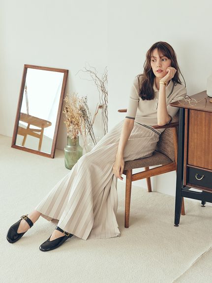 ジーフォア ニットとプリーツスカートセット CADBURY ニット セーター プリーツスカートニットセットアップ