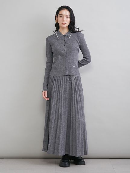 24AW ミラオーウェン ニットカーデスカート セットアップ 0 グレー Mila Owen（ミラオーウェン）の「ハイネックニットナロースカートsetup