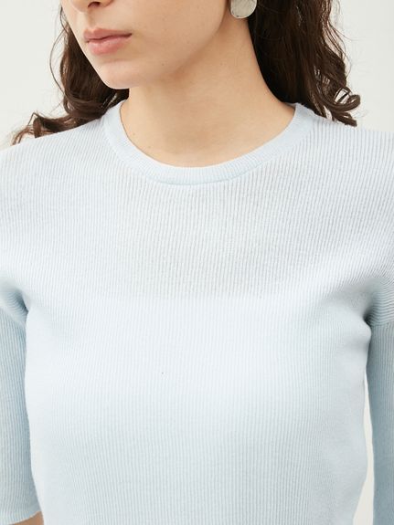 クルーネックハーフスリーブリブニット(ニット)｜トップス｜Mila