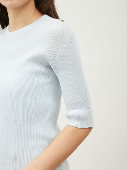 クルーネックハーフスリーブリブニット(ニット)｜トップス｜Mila