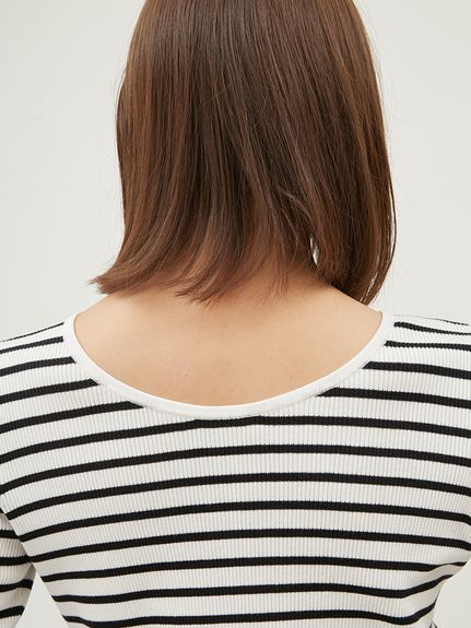 前後2WAY袖フレアボーダーニットトップス【ウォッシャブル