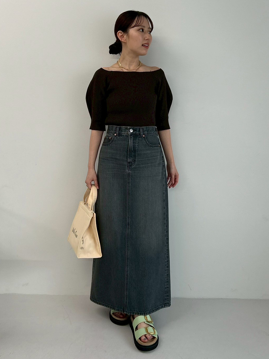 MASH STORE限定】【UV加工】パフスリーブオフショルニット